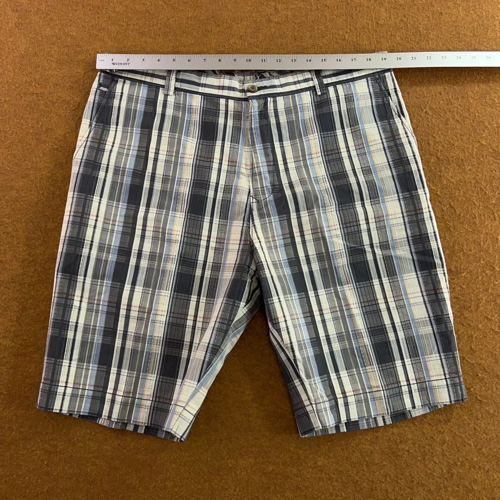 Tommy Bahama Mens 40 Blue Plaid Cotton Silk Blend Casual Flat Front Shorts
